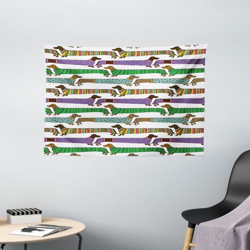 Dachshunds in Clothes Wide Tapestry