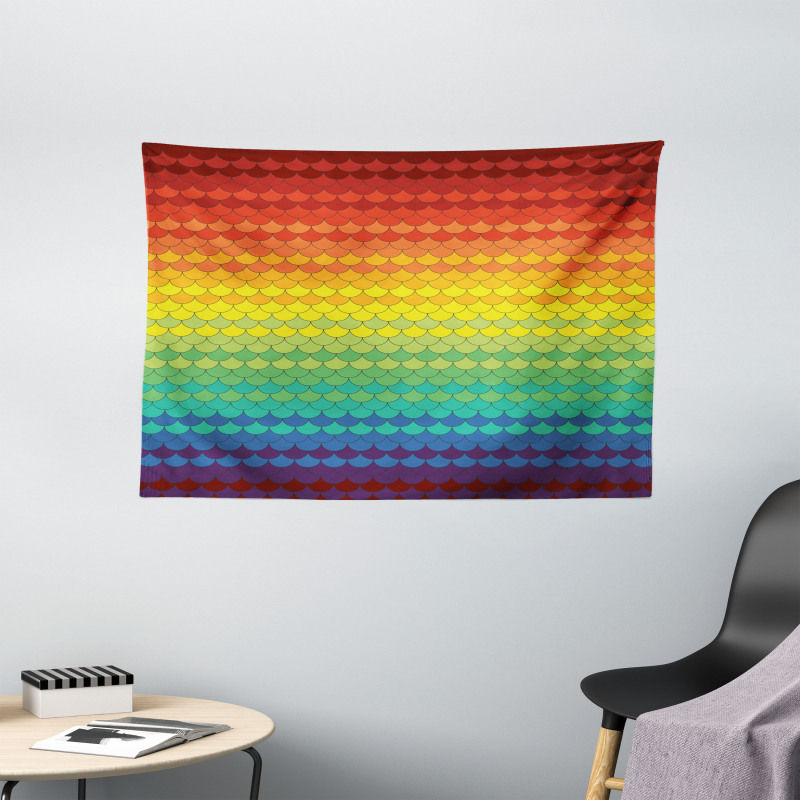 Colorful Rainbow Scale Wide Tapestry