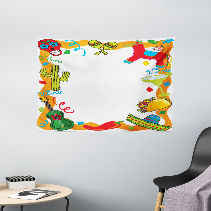 Cartoon Party Items Wide Tapestry