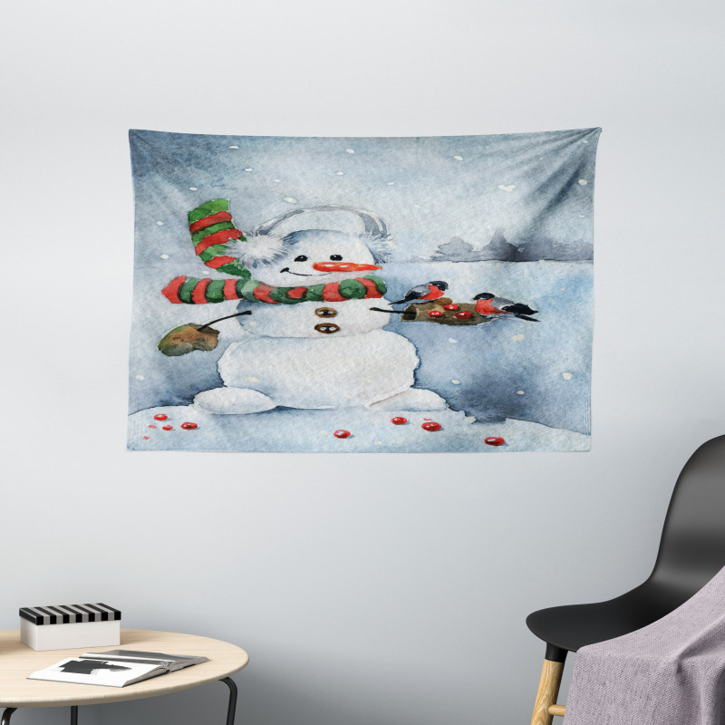 Watercolor Xmas Winter Wide Tapestry