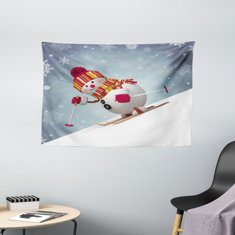 Skiing 3D Style Winter Wide Tapestry