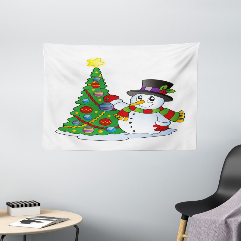 Xmas Tree Winter Wide Tapestry