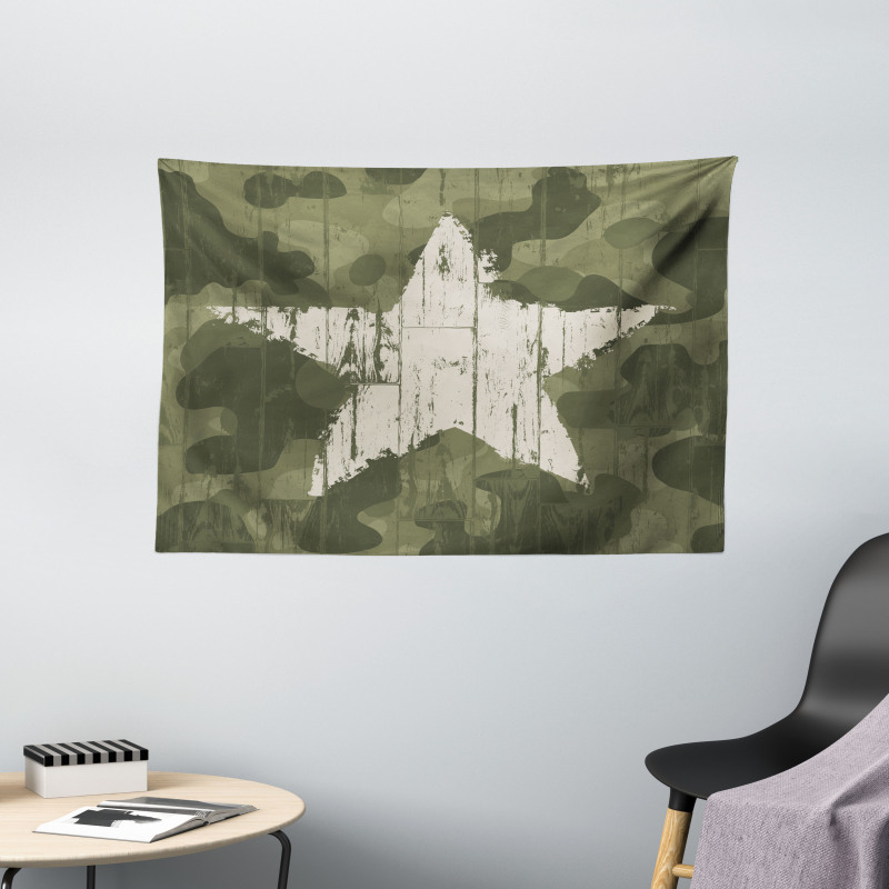 Grunge Star on Green Wide Tapestry