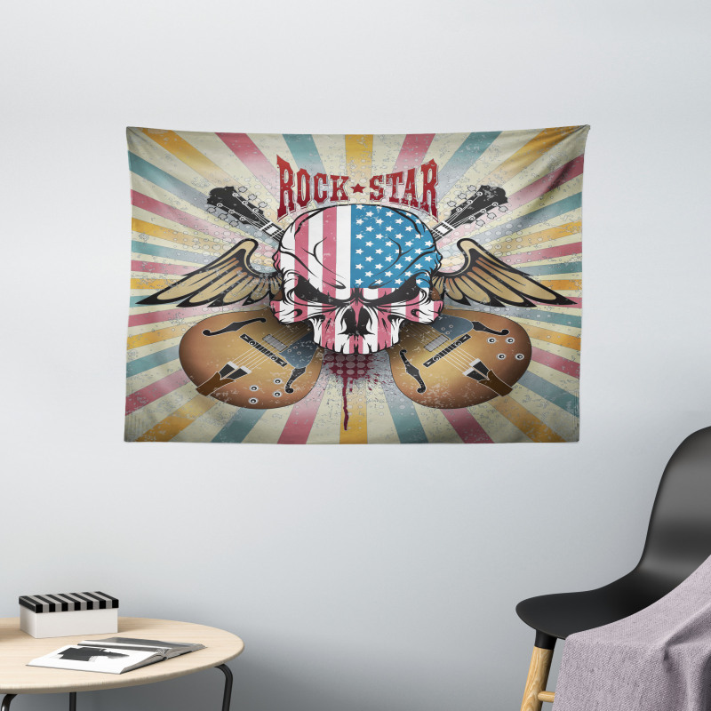 Angry Skull America Flag Wide Tapestry