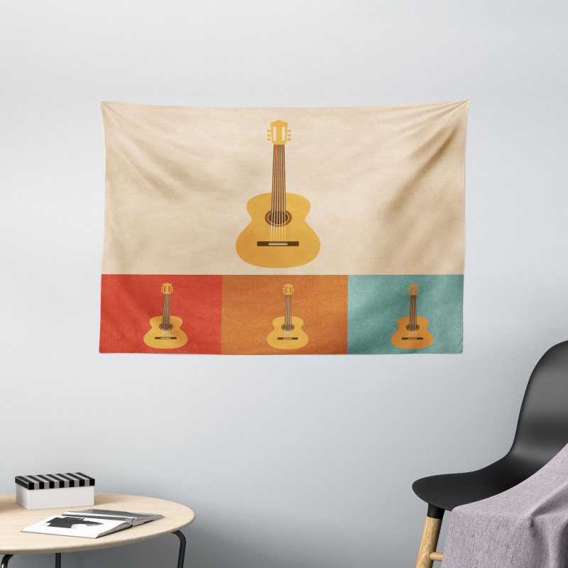 Acoustic Guitars Retro Wide Tapestry