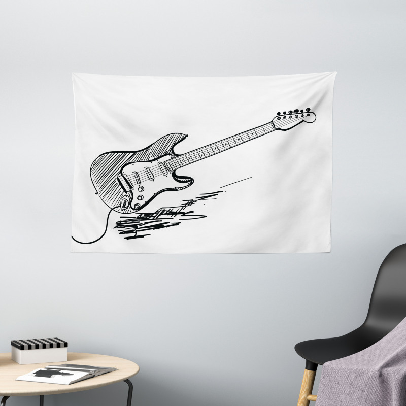 Rock Music Sketch Art Wide Tapestry