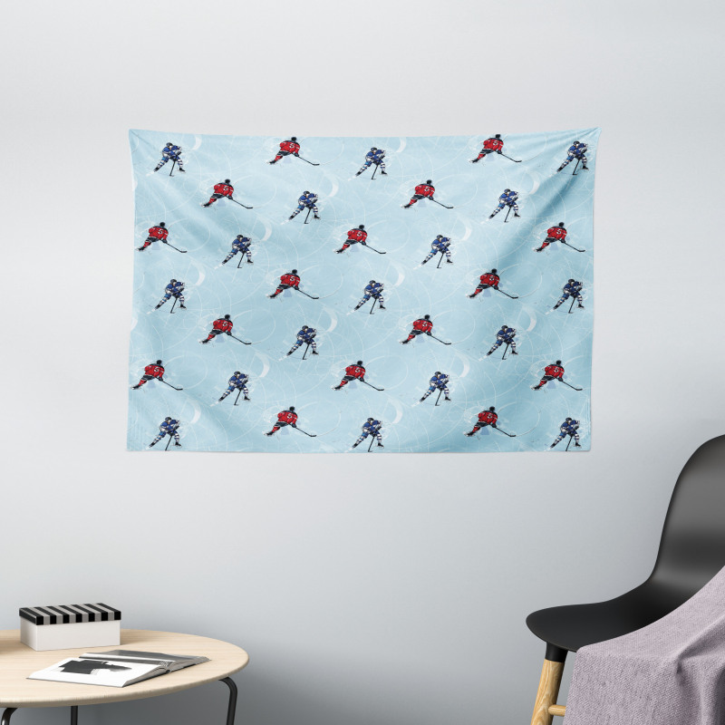 Ice Hockey Pattern Winter Wide Tapestry