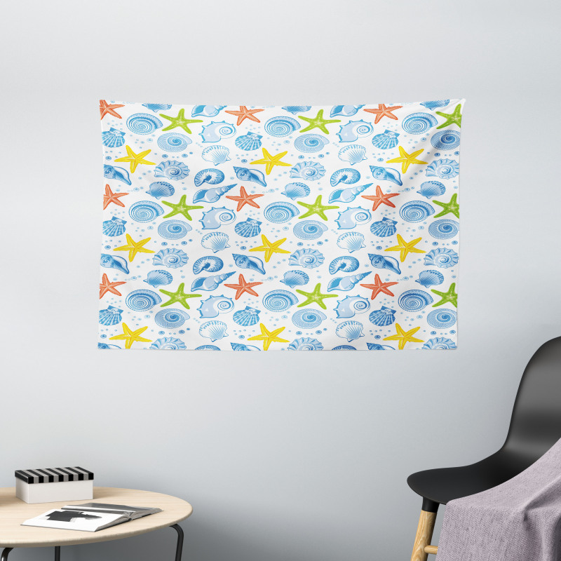 Aqua Marine Stars Wide Tapestry