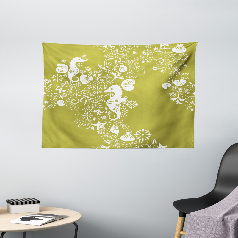 Swirls with Seahorse Wide Tapestry