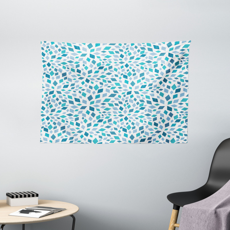 Abstract Mosaic Blue Tones Wide Tapestry