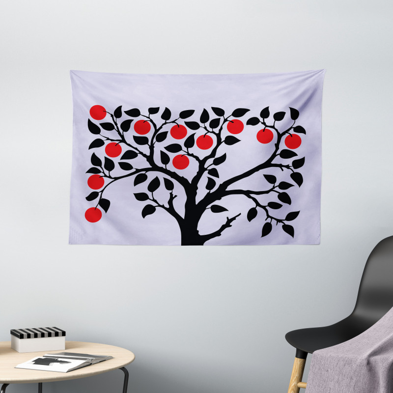 Black Tree Ripe Fruit Art Wide Tapestry