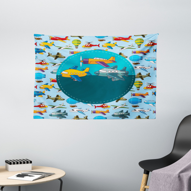 Cartoon Airplanes Wide Tapestry