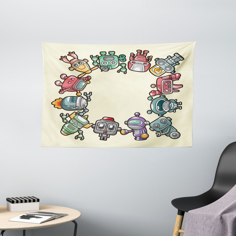 Friendly Robots Toys Wide Tapestry