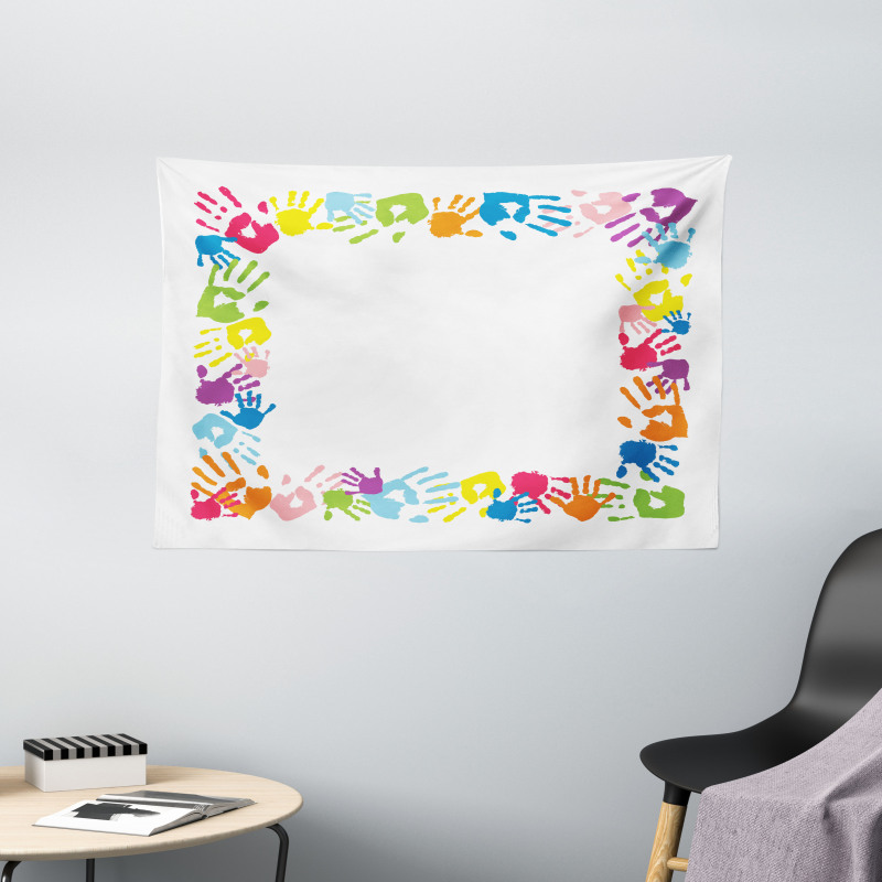 Colorful Handprints Wide Tapestry
