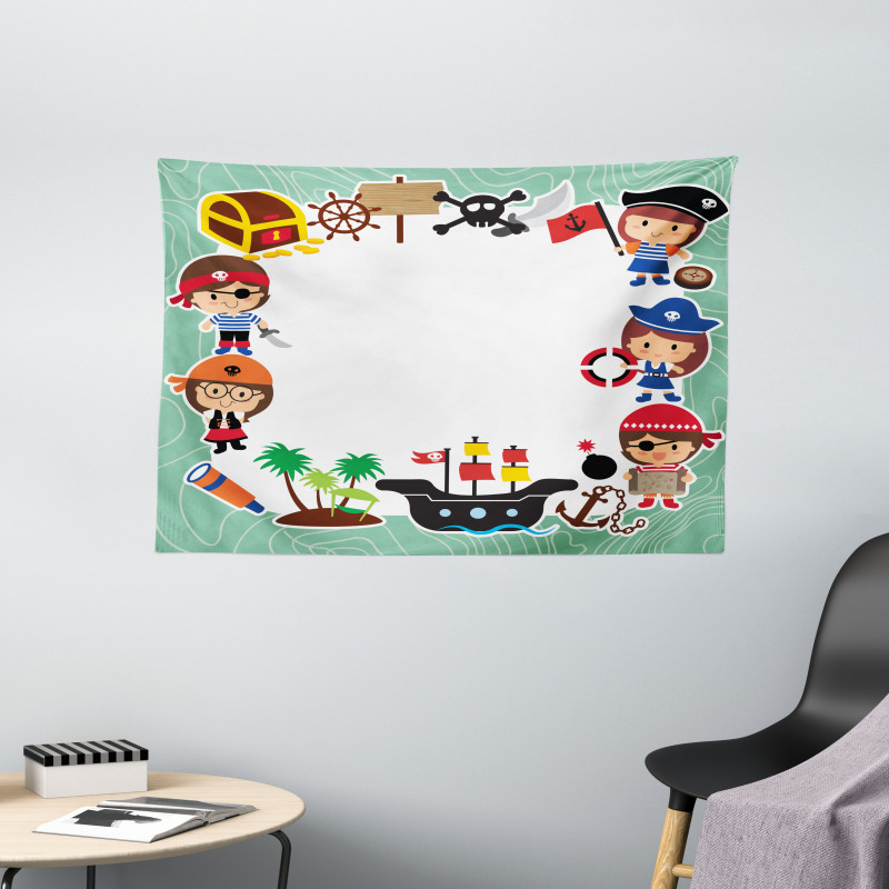 Pirate Children Ship Wide Tapestry