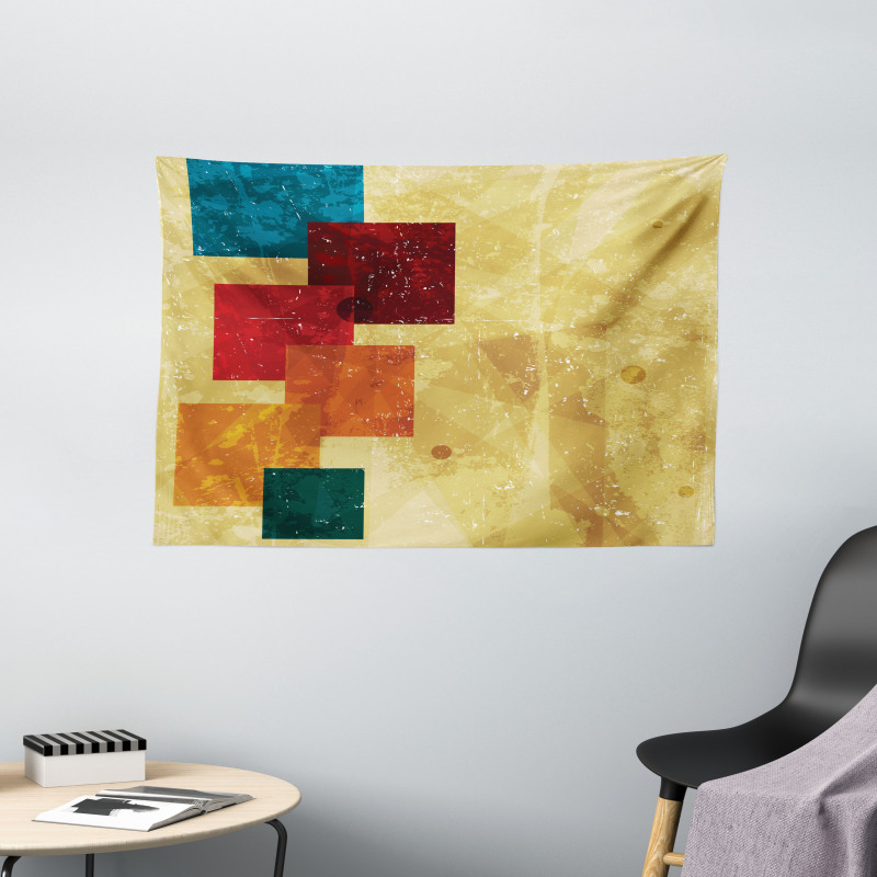 Grunge Squares Wide Tapestry
