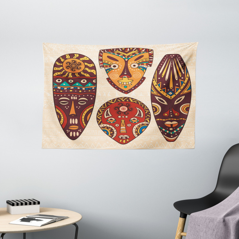 Indigenous Folk Mask Graphic Wide Tapestry