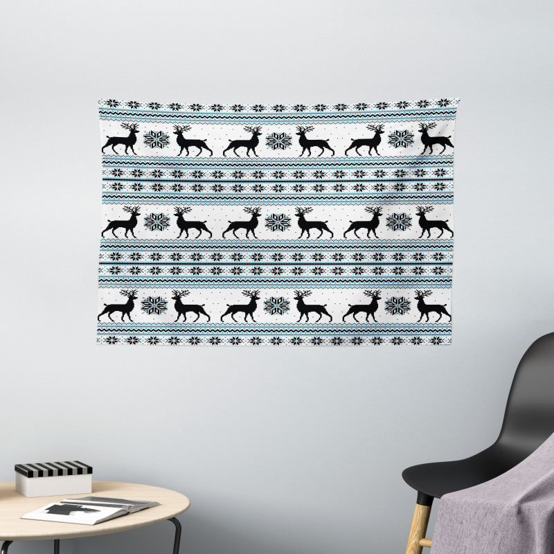 Zigzag Reindeer and Snow Wide Tapestry