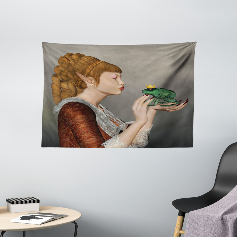 Princess Kissing Frog Wide Tapestry