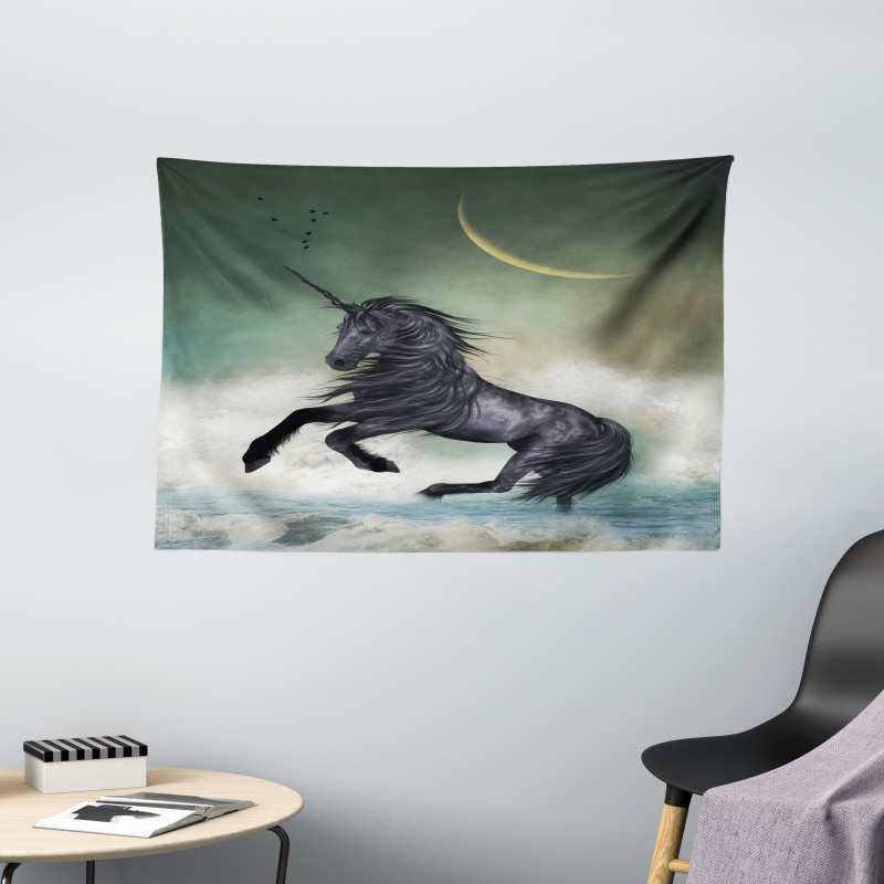 Black Unicorn in Ocean Wide Tapestry
