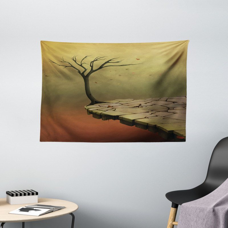 Tree on Cliff Precipice Wide Tapestry