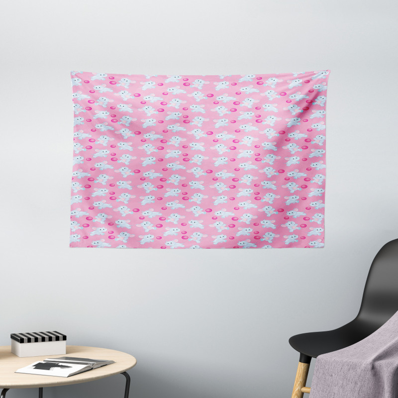 Girly Happy Animals Wide Tapestry