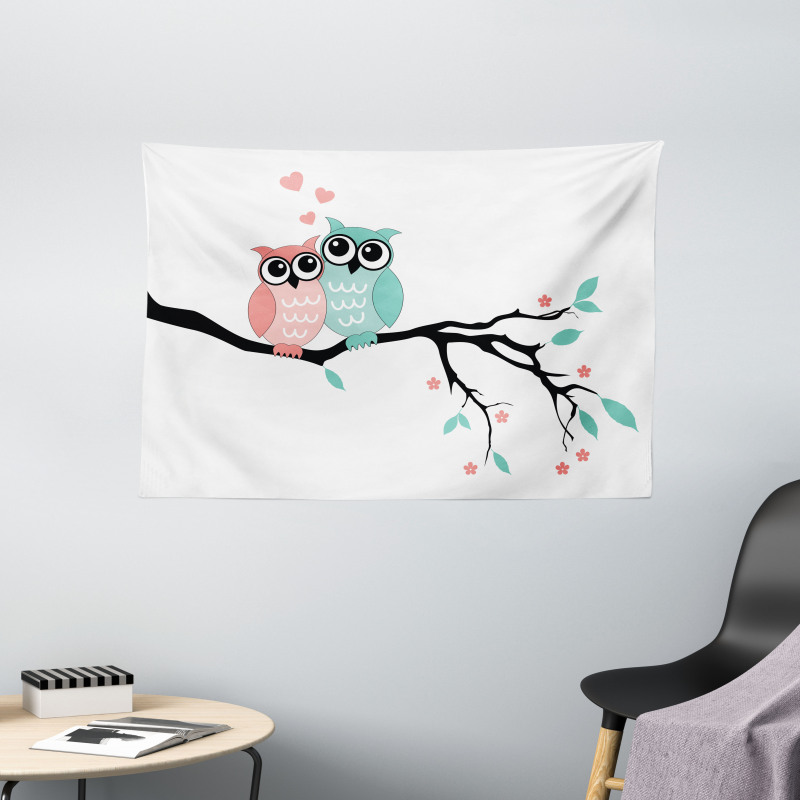 Owl Couple Wide Tapestry