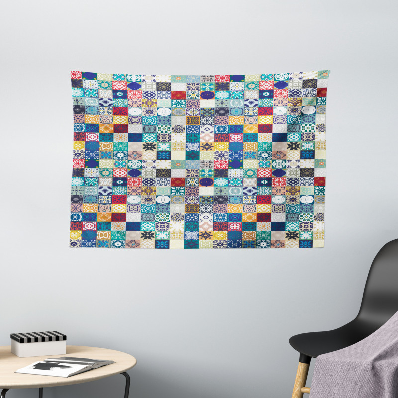 Ornate Patchwork Motif Wide Tapestry