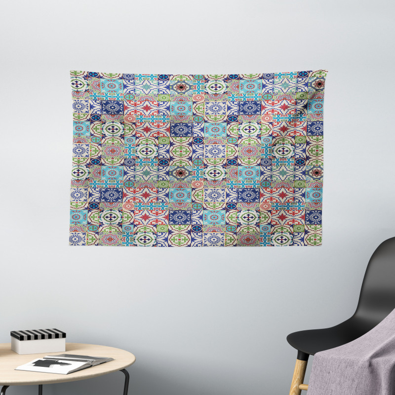 Complex Floral Design Wide Tapestry