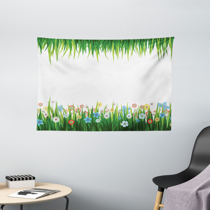 Grass and Flowers Wide Tapestry