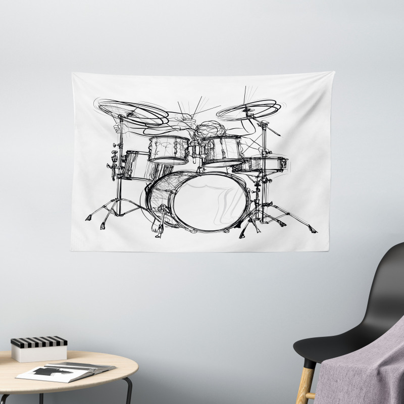 Drummer Doodle Art Wide Tapestry