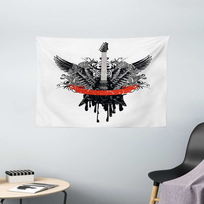 Gothic Guitar Wings Wide Tapestry