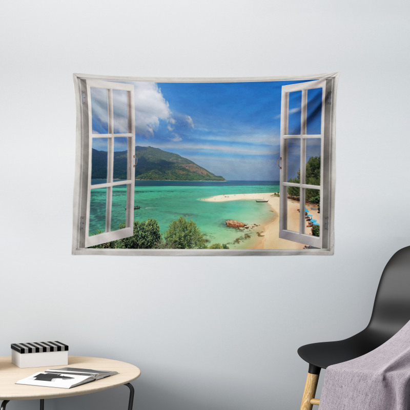 Tropic Scene in Window Wide Tapestry