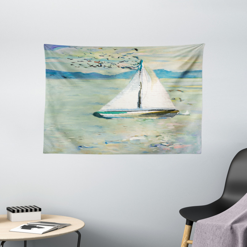 Monet Sailing Boat Wide Tapestry