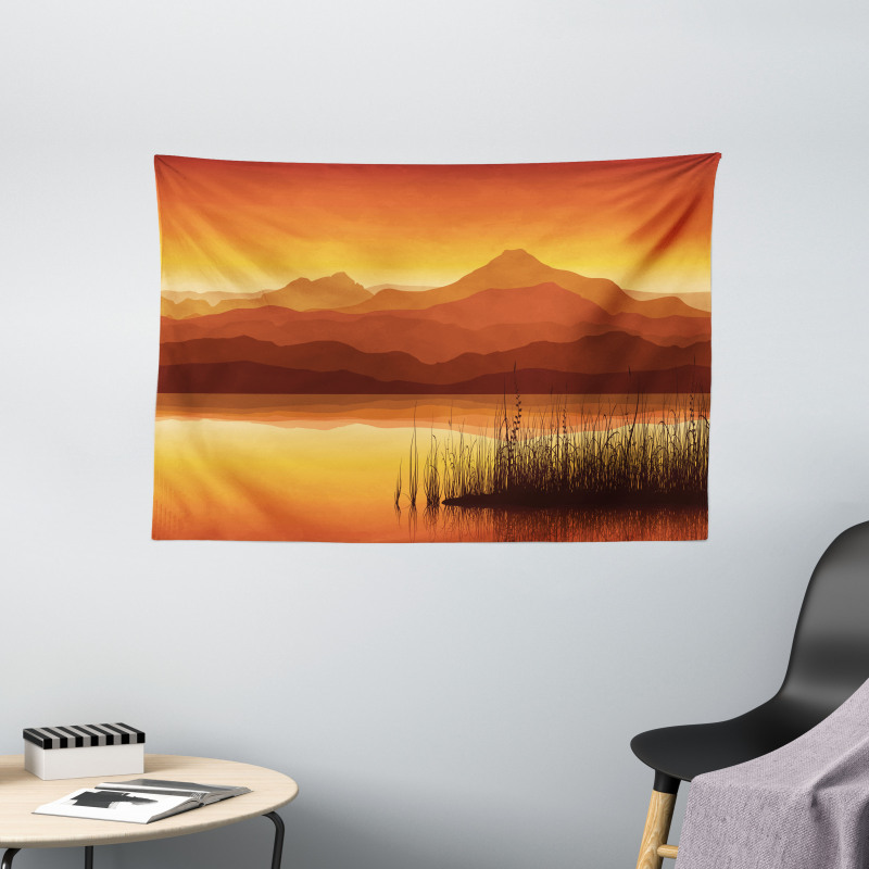 Abstract Mountains Sunset Wide Tapestry