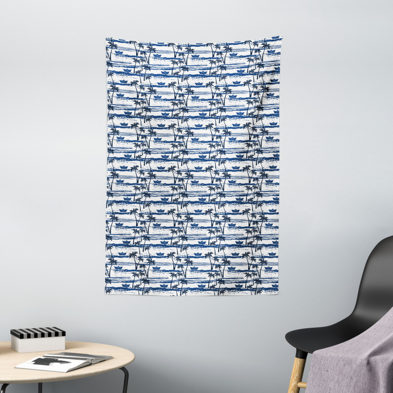 Paper Boats on Waves Tapestry