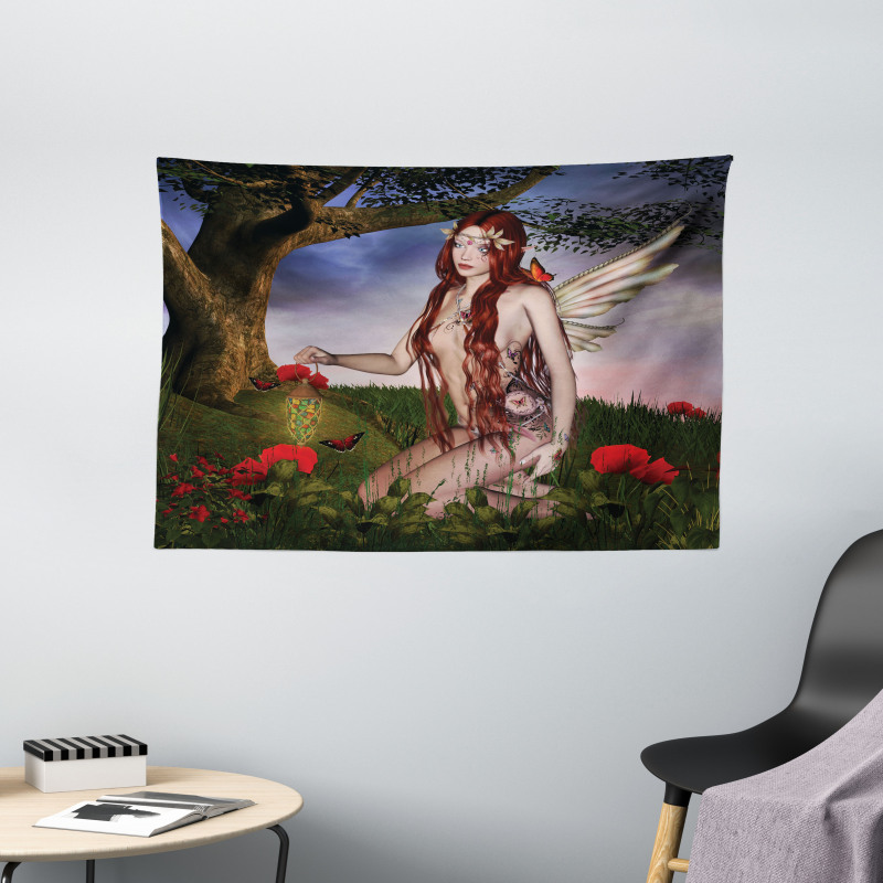 Fairy Butterfly Catcher Wide Tapestry