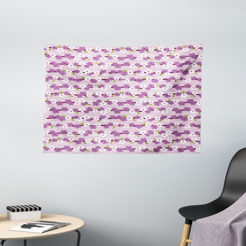 Cherry Branches Bloom Wide Tapestry