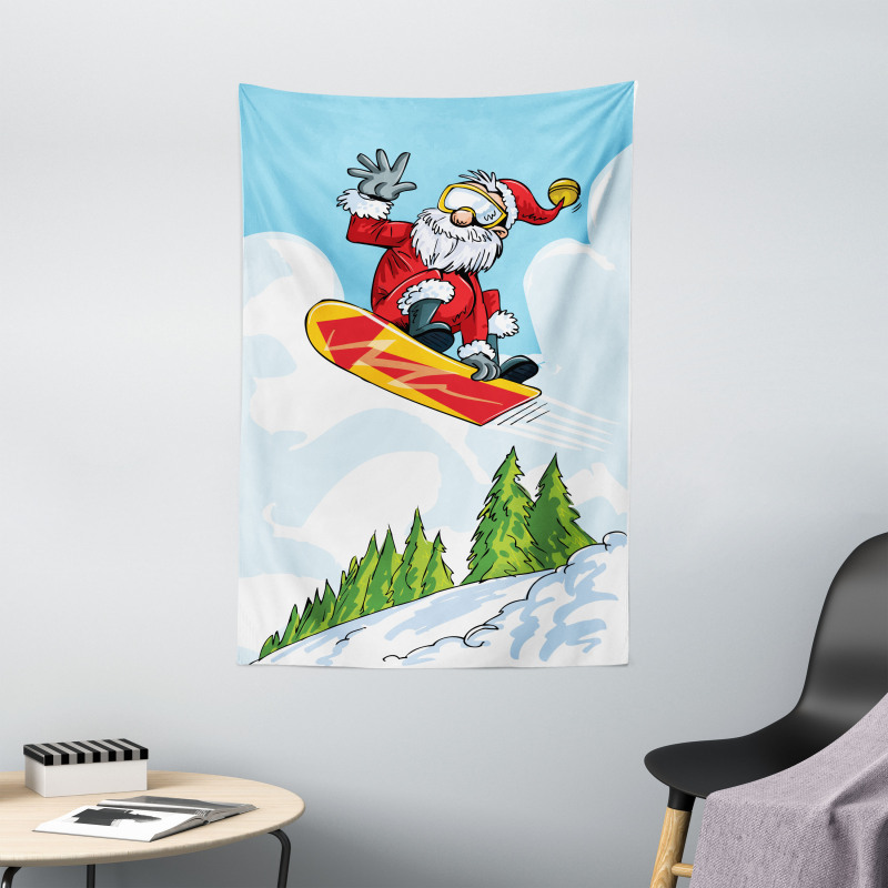 Jump on Snowboard Pines Tapestry