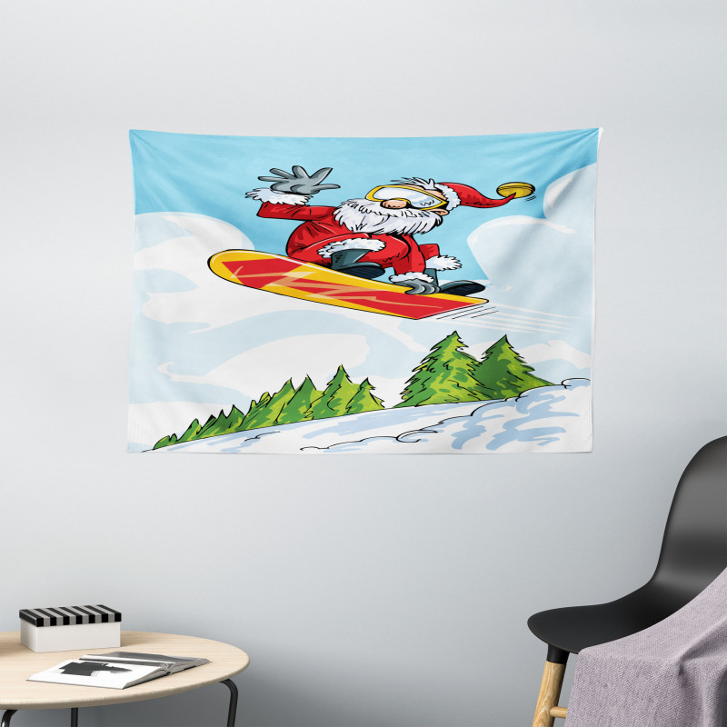 Jump on Snowboard Pines Wide Tapestry