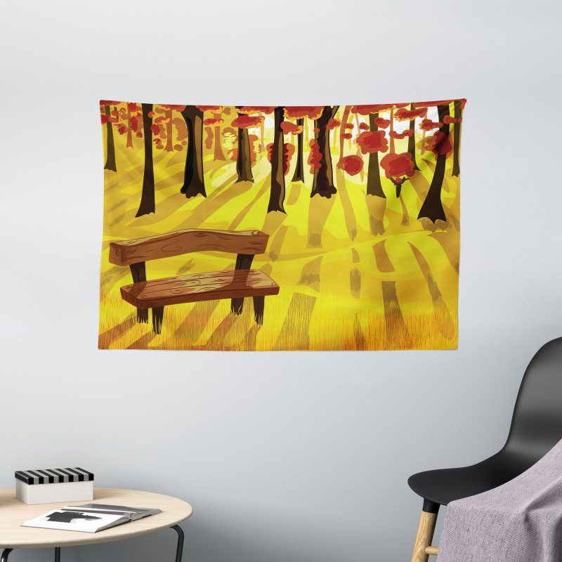 Cartoon Tree and Bench Wide Tapestry