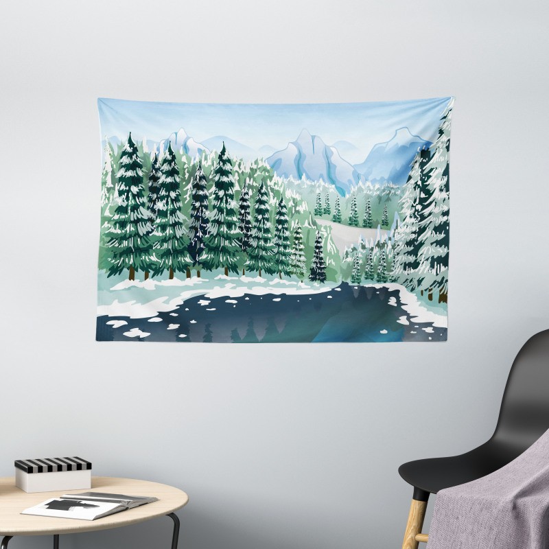 Winter Season Trees Wide Tapestry