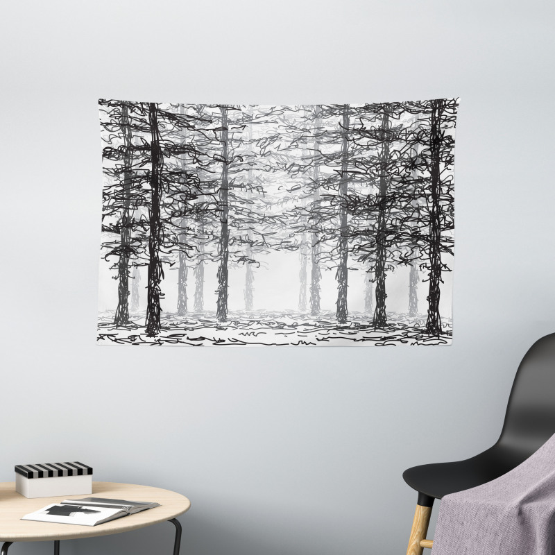 Sketch Style Line Art Wide Tapestry