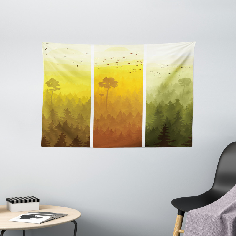 Hills Trees and Birds Wide Tapestry