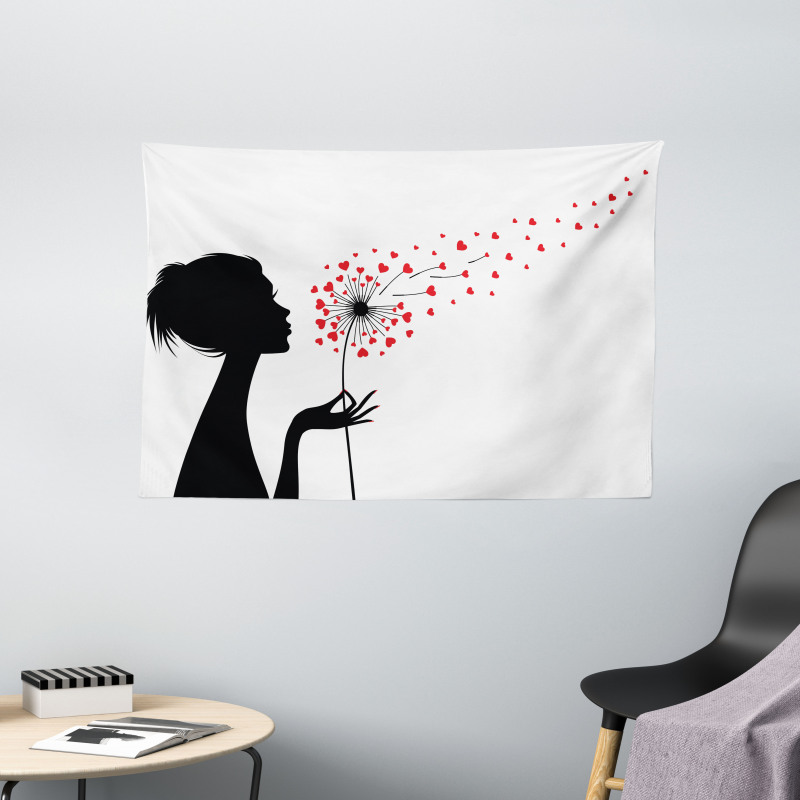 Woman with Dandelion Wide Tapestry