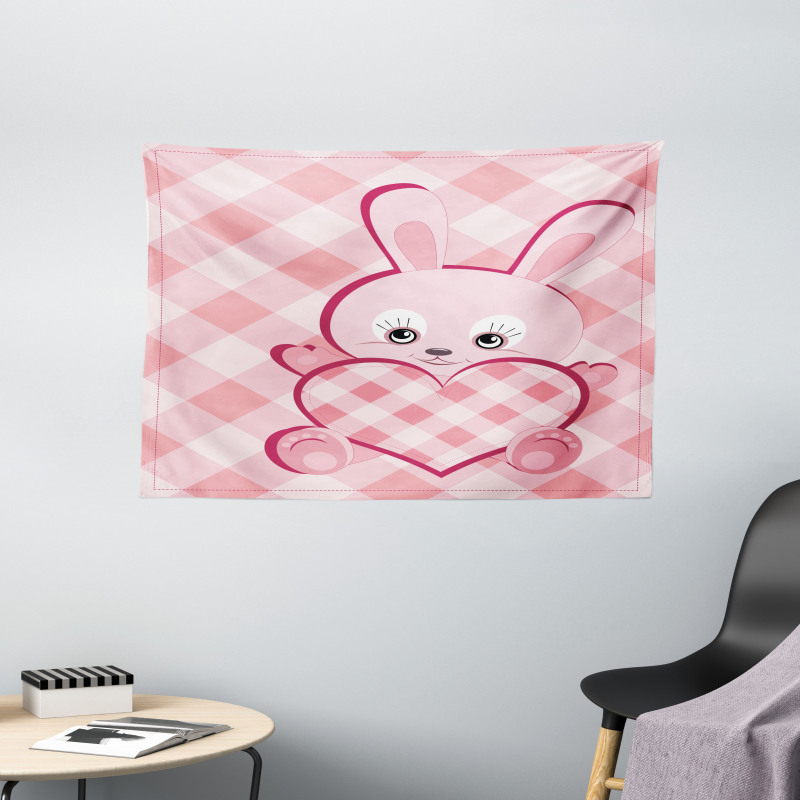 Diamond Shape Bunny Heart Wide Tapestry