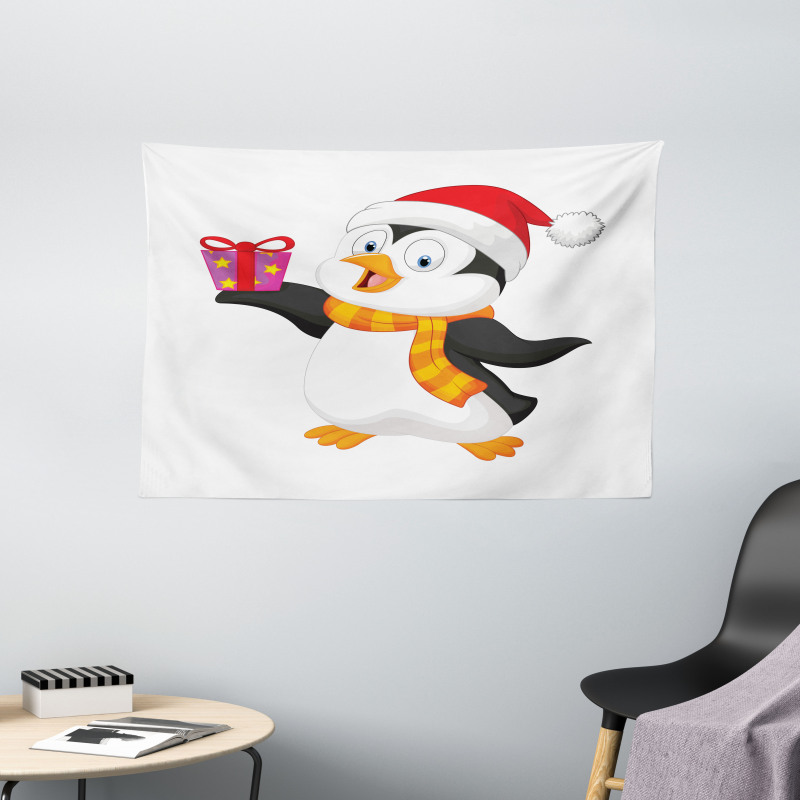 Friendly Penguin Character Wide Tapestry