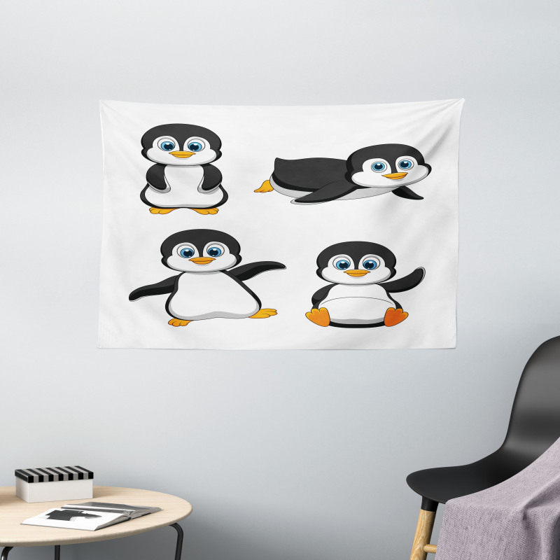 Penguin Cartoon Fun Wide Tapestry