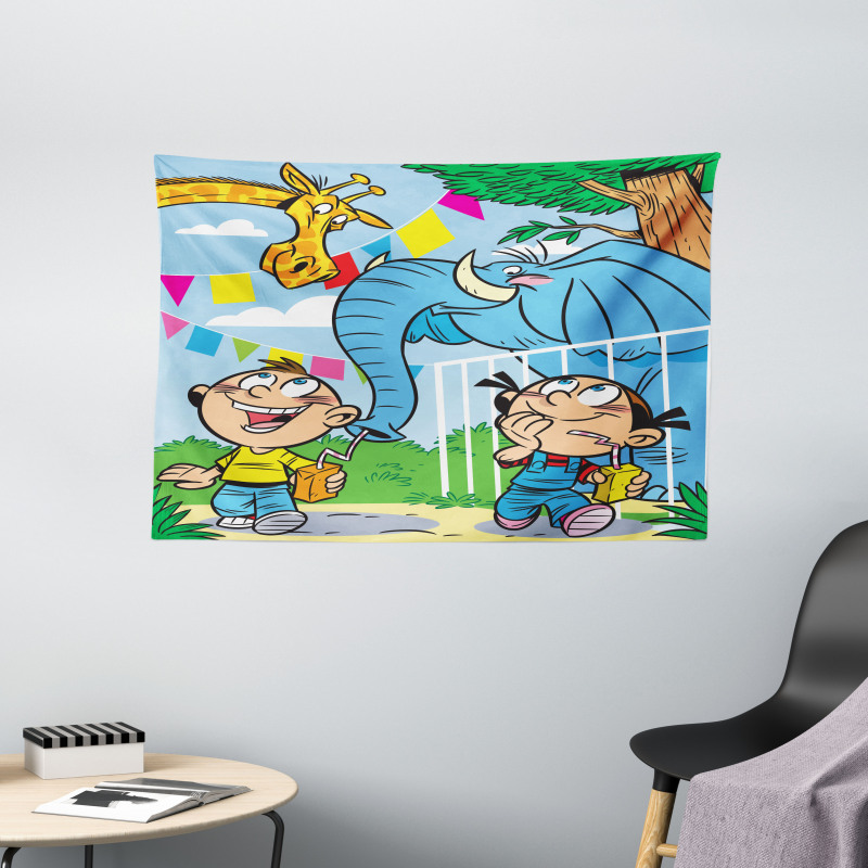 Mischievous Elephant Boy Wide Tapestry