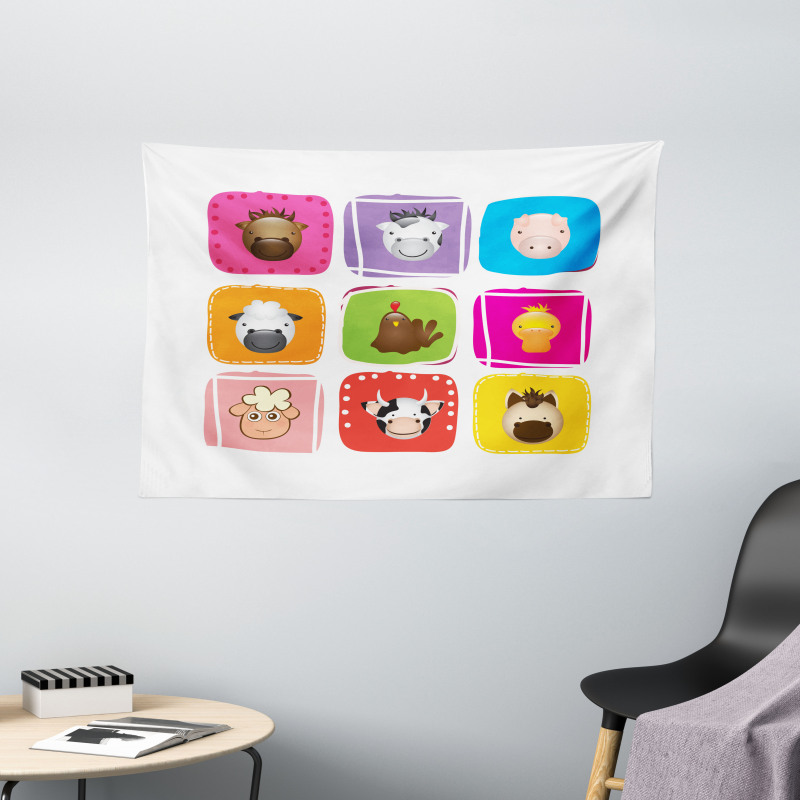 Geometric Squares Faces Wide Tapestry